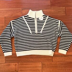 NWT Striped Black and White Women's Sweater Quarter Zip Size Small